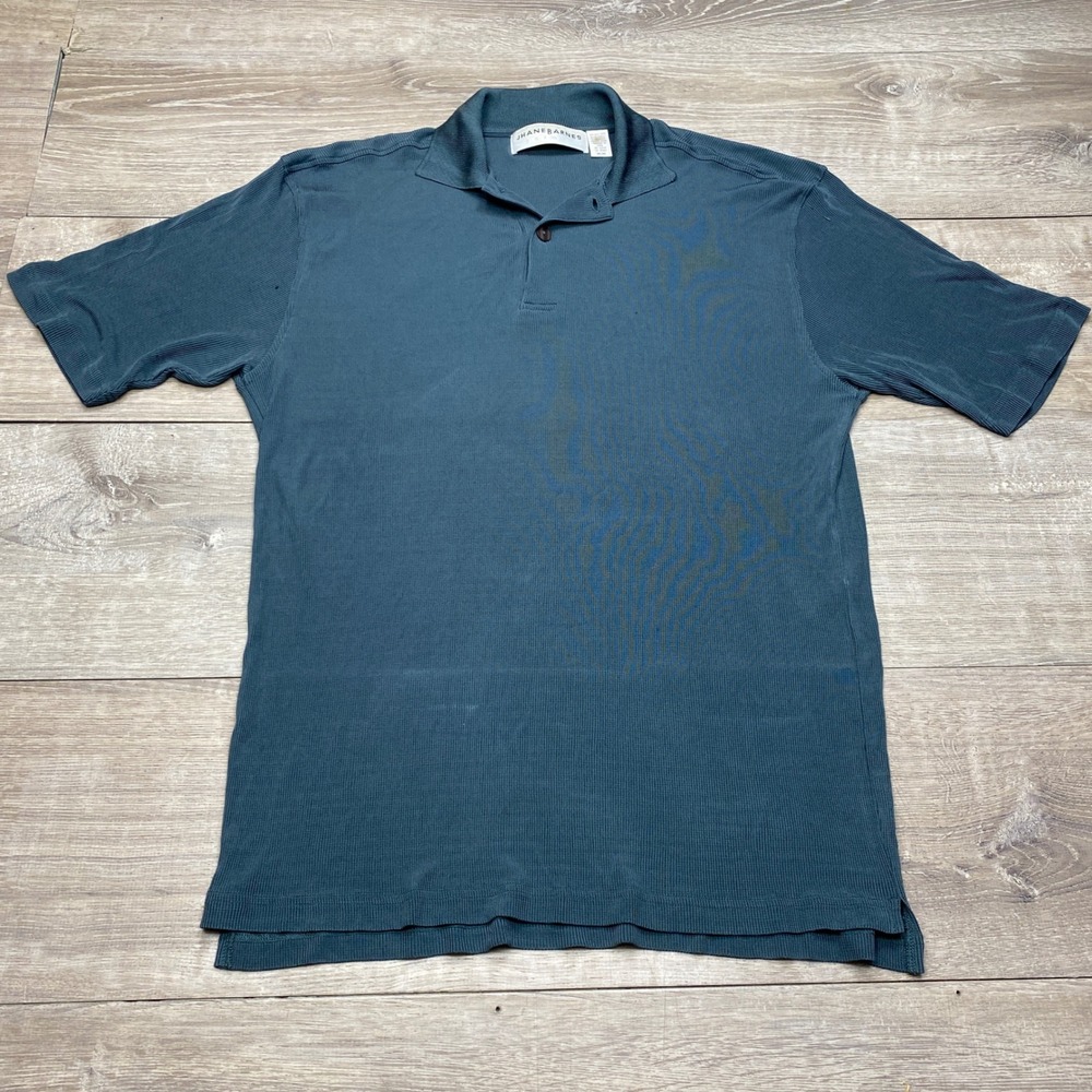 Jhane Barnes Polo Shirt Mens Medium Blue Silk Ribbed Short Sleeve Casual
